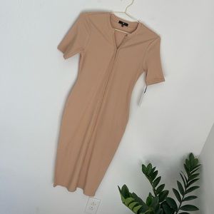 7 FOR ALL MANKIND Ribbed Bodycon Long Sleeve Round Neck MIDI Dress Sz M NWT